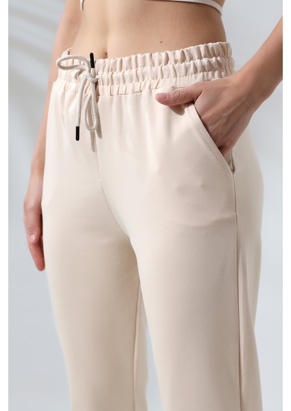 Kompak Penye Likralı Esnek Yumuşak Dokulu Paçası Lastikli Eşofman Altı 21633 Taş modelleri