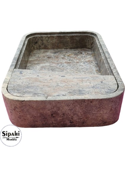 Gümüş Traverten Gizli Giderli Lüx Lavabo