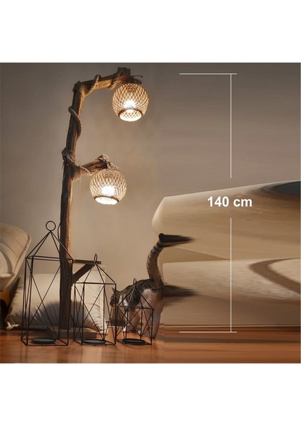 Ahşap 140 cm 2'li Küre Ledli Sehpalı Lambader