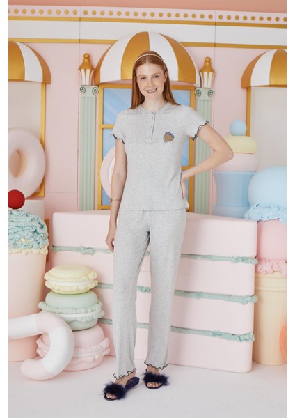 Kadın Kısa Kol Gri Pijama Takım C8T3N7O51