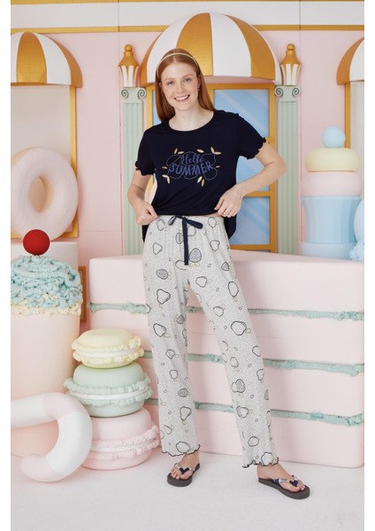 Kadın Kısa Kol Lacivert Pijama Takım C5T3N7O51