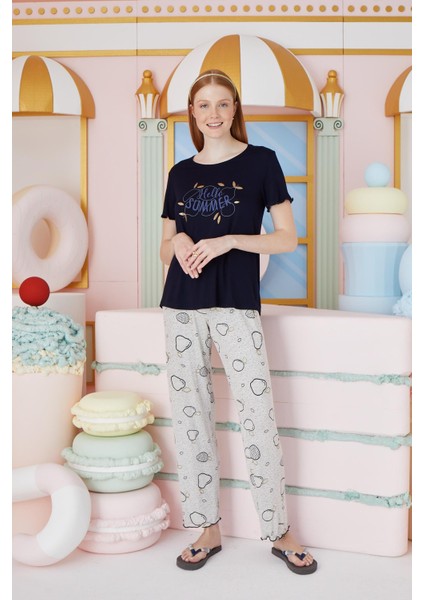 Kadın Kısa Kol Lacivert Pijama Takım C5T3N7O51 fiyatları