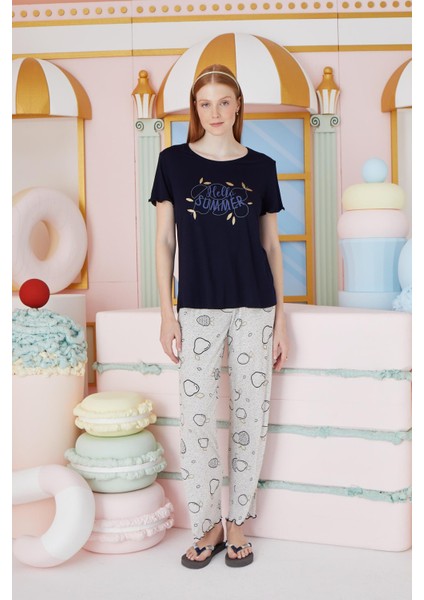 Kadın Kısa Kol Lacivert Pijama Takım C5T3N7O51 modelleri