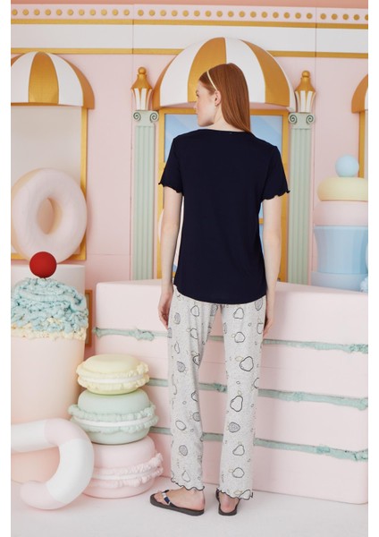 Kadın Kısa Kol Lacivert Pijama Takım C5T3N7O51 indirimleri