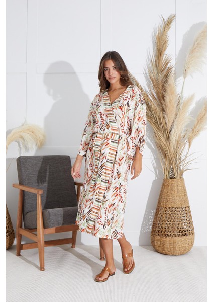 Kadın Uzun Kol Desenli Uzun Kimono C3T3N5O51