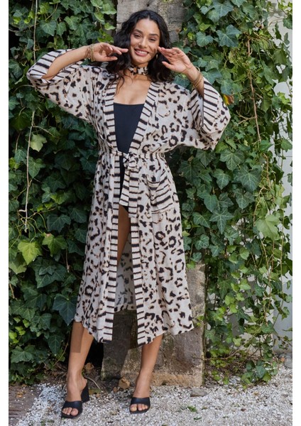 Kadın Uzun Leopar Kimono C8T6N0O12 fırsatları