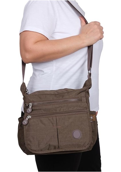 Klinkır Kumaş Bayan Çapraz Omuz Çantası Vizon