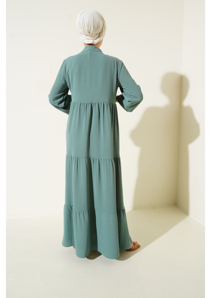 1627 Yaka Bağcıklı Tesettür Elbise - D. Mint fırsatları