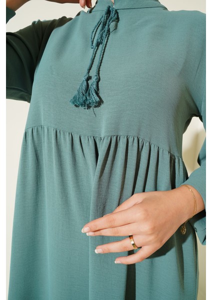 1627 Yaka Bağcıklı Tesettür Elbise - D. Mint indirimleri