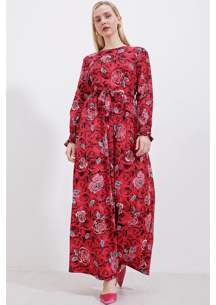 1525 Örme Tesettür Elbise - K. Kırmızı fiyatları