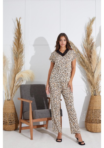 Kadın Kısa Kol Leopar Pijama Takım C7T1N6O51 fiyatları