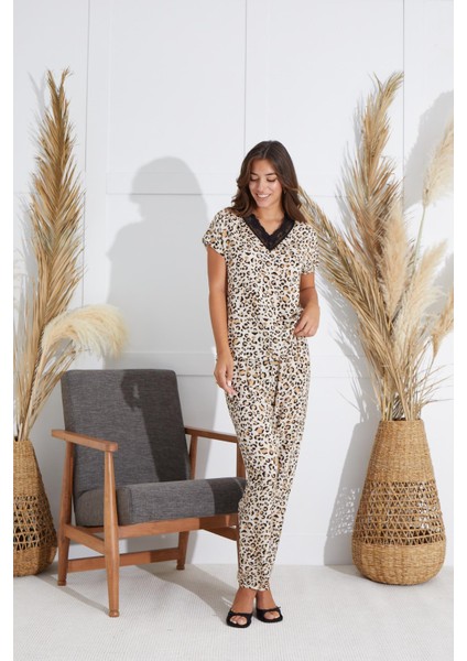 Kadın Kısa Kol Leopar Pijama Takım C7T1N6O51 modelleri