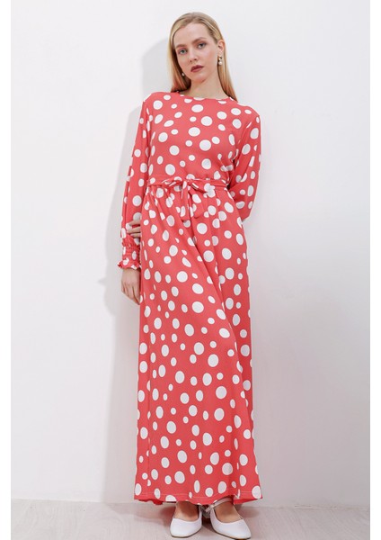 1525 Örme Tesettür Elbise - Y.pembe