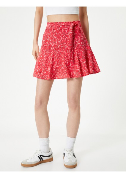 Çiçekli Mini Etek Volanlı Kemer Detaylı modelleri