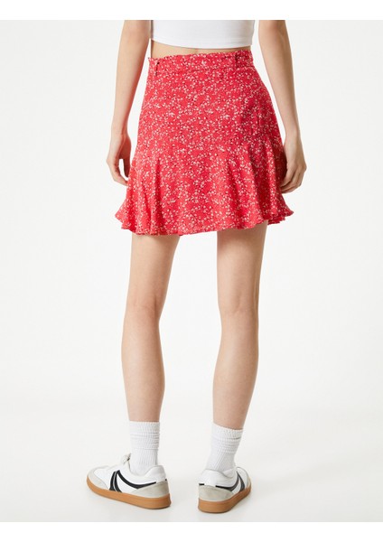 Çiçekli Mini Etek Volanlı Kemer Detaylı fırsatları