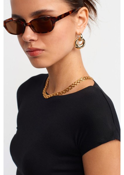 Kadın Siyah Bisiklet Yaka Düşük Kol Full Likra Ribana Crop Tişört fiyatları