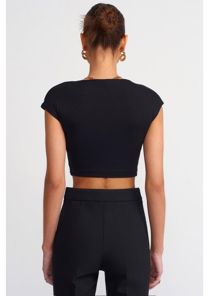 Kadın Siyah Bisiklet Yaka Düşük Kol Full Likra Ribana Crop Tişört fırsatları