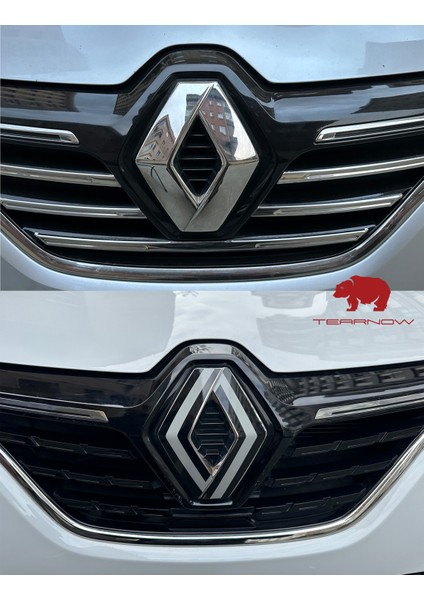 Tear Now Renault Kadjar (2018-2024) Yeni Tasarım Amblem Kaplama Sticker - Piano Black, Siyah & Gri