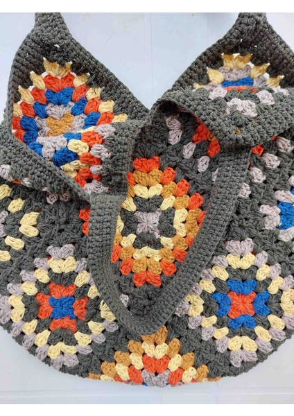 Motifli Lale Model Granny Square Çanta