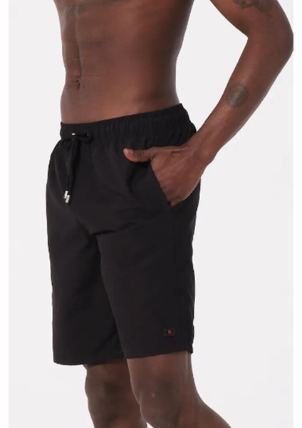 Siyah Uzun Boy Basic Model Su Itici Özellikli Düz Renk Erkek Plaj Deniz Şort Mayo - 2206-SIYAH