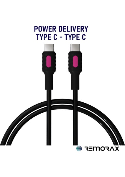 Coral Type C-C, 150 Cm, 60 Watt Power Delivery, Siyah Kablo + Fuşya/Siyah Uçlar