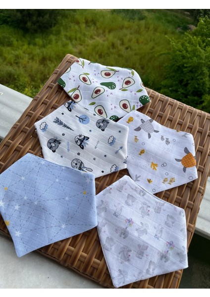 - %100 Organik Pamuk, Bebek Mama Önlüğü, Muslin Fular, 5'li Set