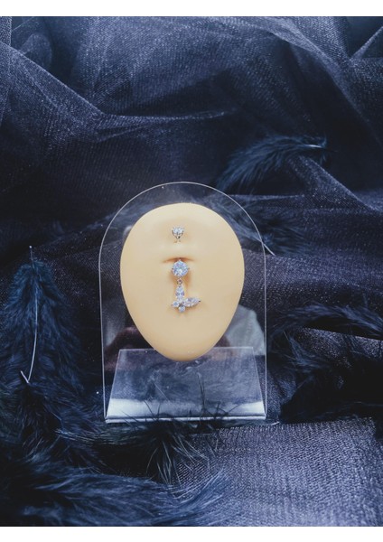 Cerrahi Çelik Gümüş Rengi Göbek Piercing Küpe