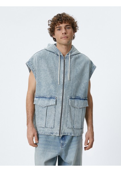 Oversize Kot Ceket Kapşonlu Kolsuz Fermuarlı Cep Detaylı fırsatları