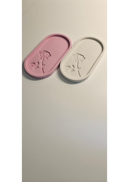 2'li Beton Oval Sunum Tepsisi(Çiçek Desenli Özel Model)