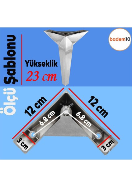 Kale Lüks Mobilya Yükseltici Kanepe Sehpa Tv Ünitesi Koltuk Ayağı Baza Ayakları Krom 23 cm