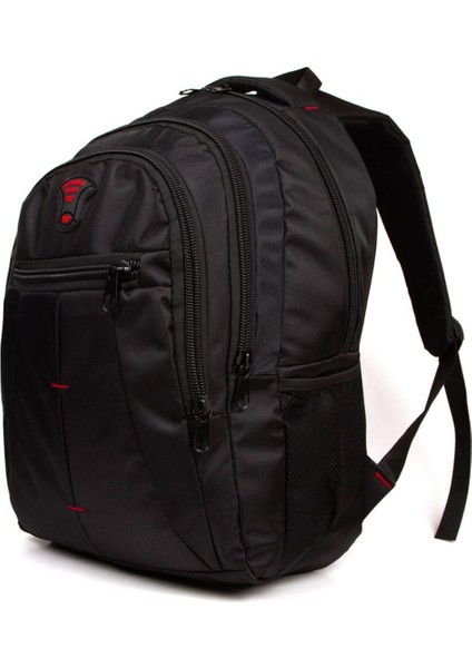 Erkek Siyah Dayanıklı Su Geçirmez Kumaş Fermuarlı Laptop Okul Spor ve Sırt Çantası (32X47CM) newpolo032