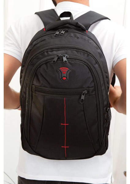 Erkek Siyah Dayanıklı Su Geçirmez Kumaş Fermuarlı Laptop Okul Spor ve Sırt Çantası (32X47CM) newpolo032 fiyatları