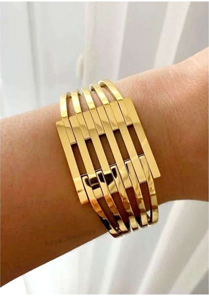 Altılı Kaburga Çelik Kelepçe Bilezik | Düz Model