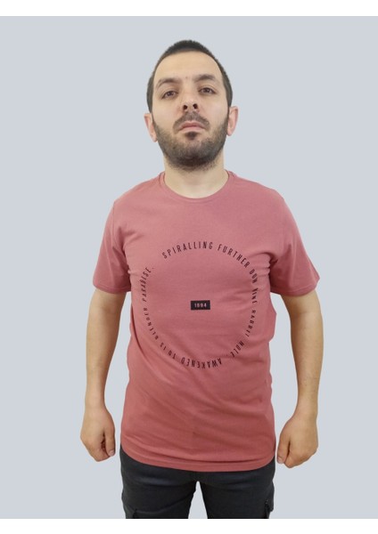 Erkek Spıralling Sıfır Yaka Basic Gül Kurusu Tişört