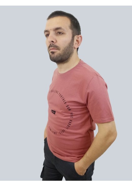 Erkek Spıralling Sıfır Yaka Basic Gül Kurusu Tişört