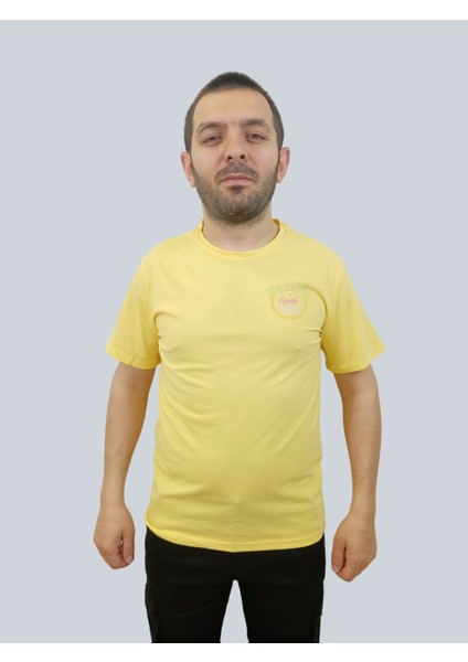 Erkek Hawaii Sıfır Yaka Basic Sarı Tişört