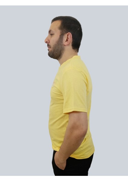 Erkek Hawaii Sıfır Yaka Basic Sarı Tişört