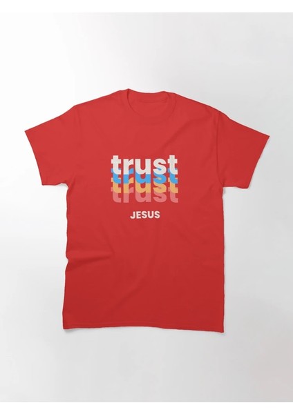 Trust Jesus Baskılı Bisiklet Yaka T-Shirt modelleri