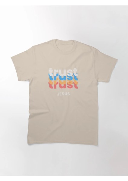 Trust Jesus Baskılı Bisiklet Yaka T-Shirt modelleri