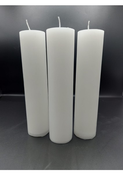 Soya Parafinli Beyaz Çap:5 cm Boy:20 Silindir Blok Mum 3 Adet 40 Saat Yanış Süreli Beyaz fırsatları