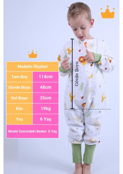 2-8 Yaş 1 Tog Pazen Çocuk Uyku Tulumu Unisex Uzun Kollu Uyku Tulumu