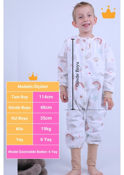 2-8 Yaş 1 Tog Pazen Çocuk Uyku Tulumu Unisex Uzun Kollu Uyku Tulumu