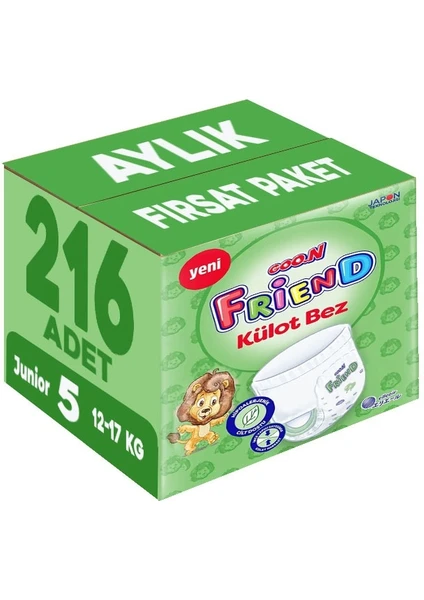 Friend Külot Bebek Bezi Beden:5 (12-17KG) Junior 216 Adet Aylık Fırsat Pk