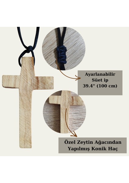 Unisex El Yapımı Doğal Zeytin Ağacı Ahşap Konik Haç Kolye (Sınırlı Üretim) modelleri