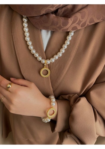 Dorika Model Uyumlu Incili Kolye ve Incili Bileklik Set 12MM fiyatları