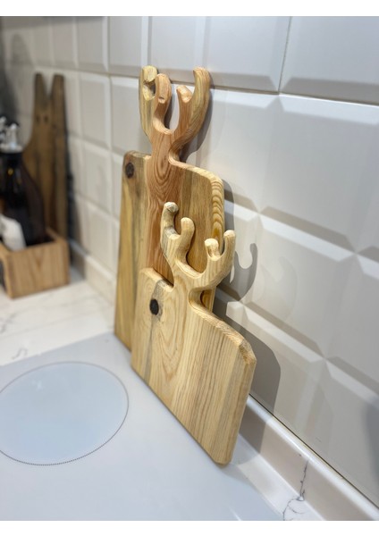 2.li Ahşap Kesme Sunum Tahtası Geyik Boynuz Desen fiyatları