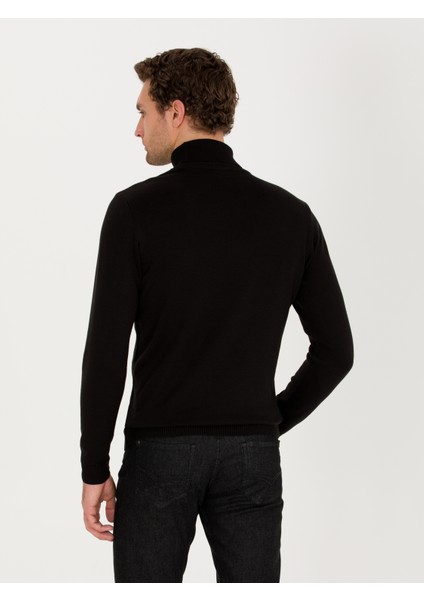 Erkek Siyah Slim Fit Balıkçı Yaka Basic Triko Kazak 50257385-VR046