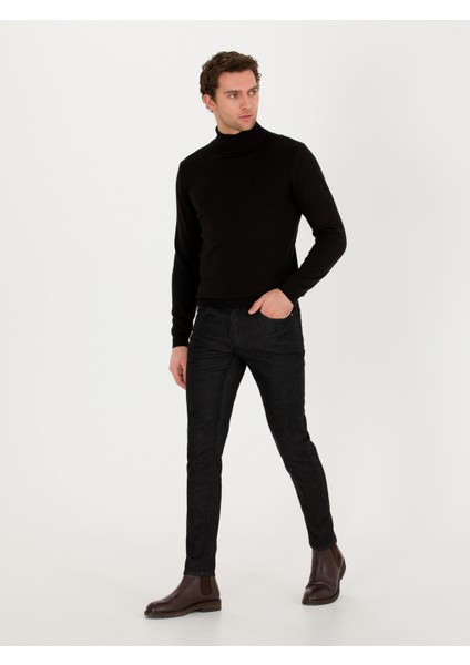 Erkek Siyah Slim Fit Balıkçı Yaka Basic Triko Kazak 50257385-VR046