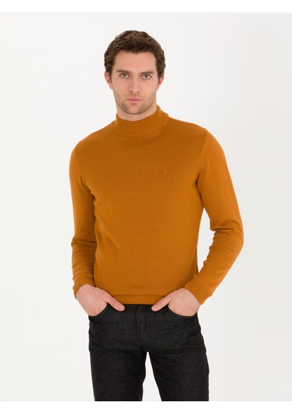 Erkek Tarçın Slim Fit Pamuk Karışımlı Yarım Balıkçı Basic Triko Kazak 50257392-VR191 fırsatları