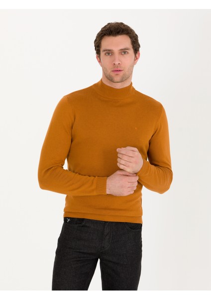 Erkek Tarçın Slim Fit Pamuk Karışımlı Yarım Balıkçı Basic Triko Kazak 50257392-VR191